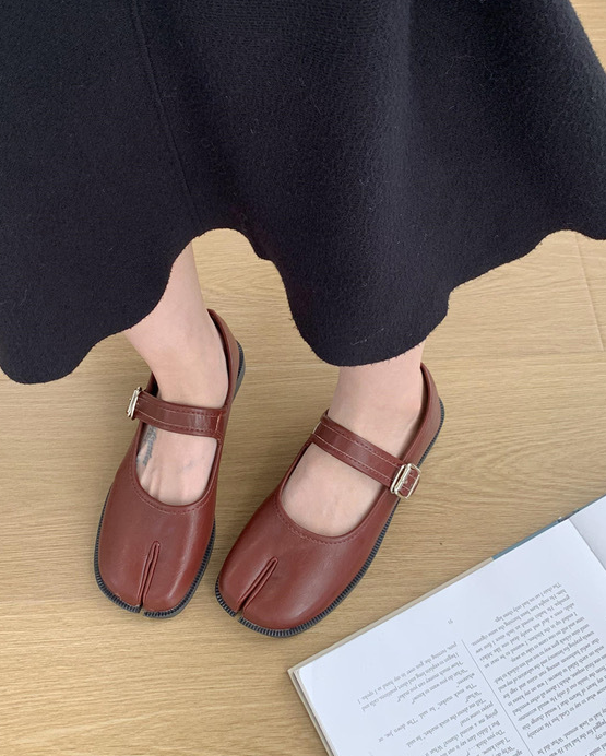 Red Adjustable Strap Tabi Mary Janes