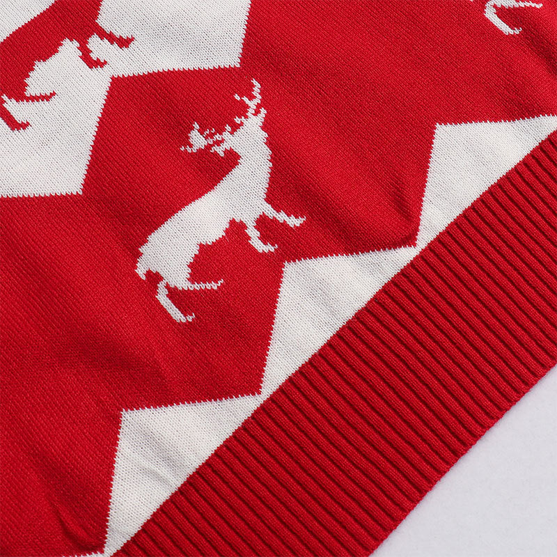 Red Argyle Reindeer Christmas Sweater