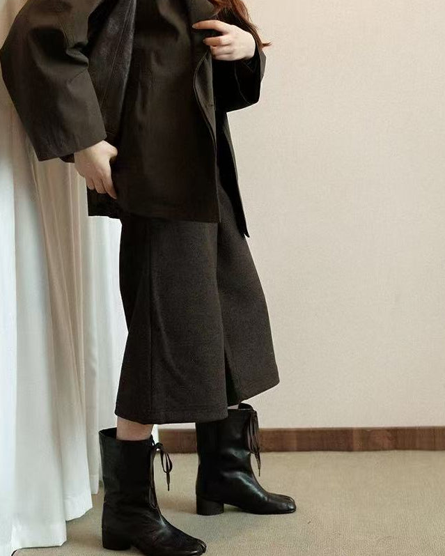 Mid-Calf Tabi High Heel Lace-Up Tabi Boots