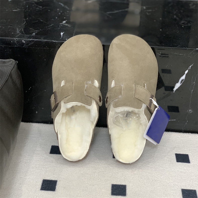 Boston Shearling fuzzy Suede Leather Footbed Clogs