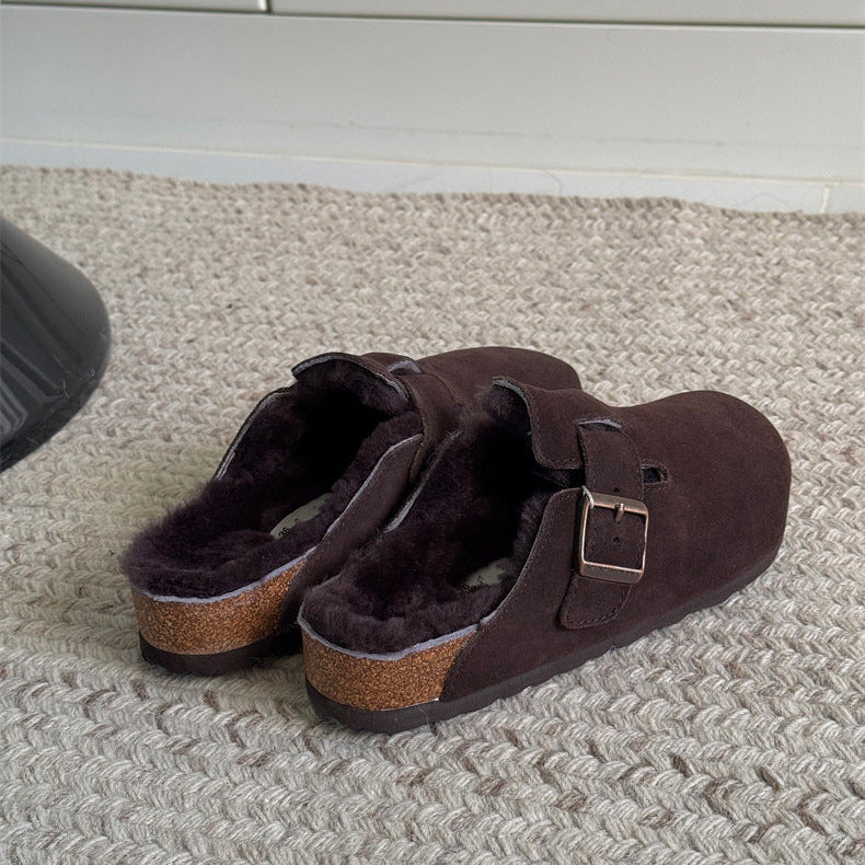 Boston Shearling fuzzy Suede Leather Footbed Clogs