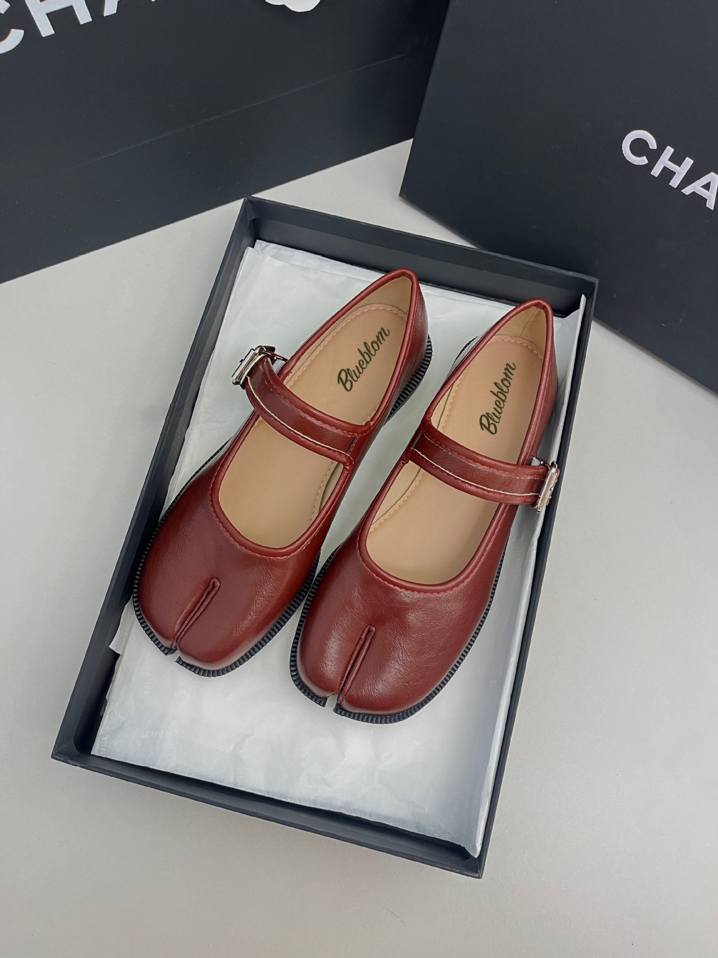 Red Adjustable Strap Tabi Mary Janes