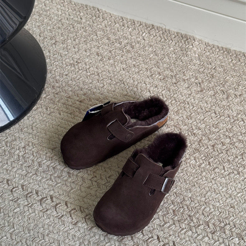 Boston Shearling fuzzy Suede Leather Footbed Clogs