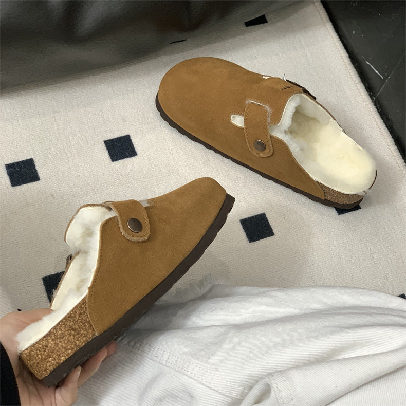 Boston Shearling fuzzy Suede Leather Footbed Clogs