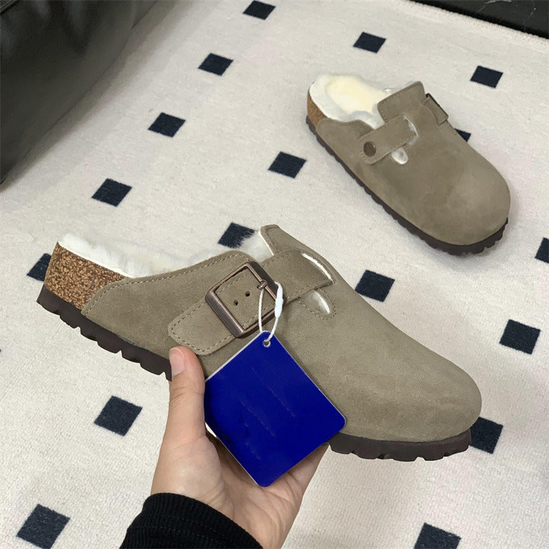 Boston Shearling fuzzy Suede Leather Footbed Clogs
