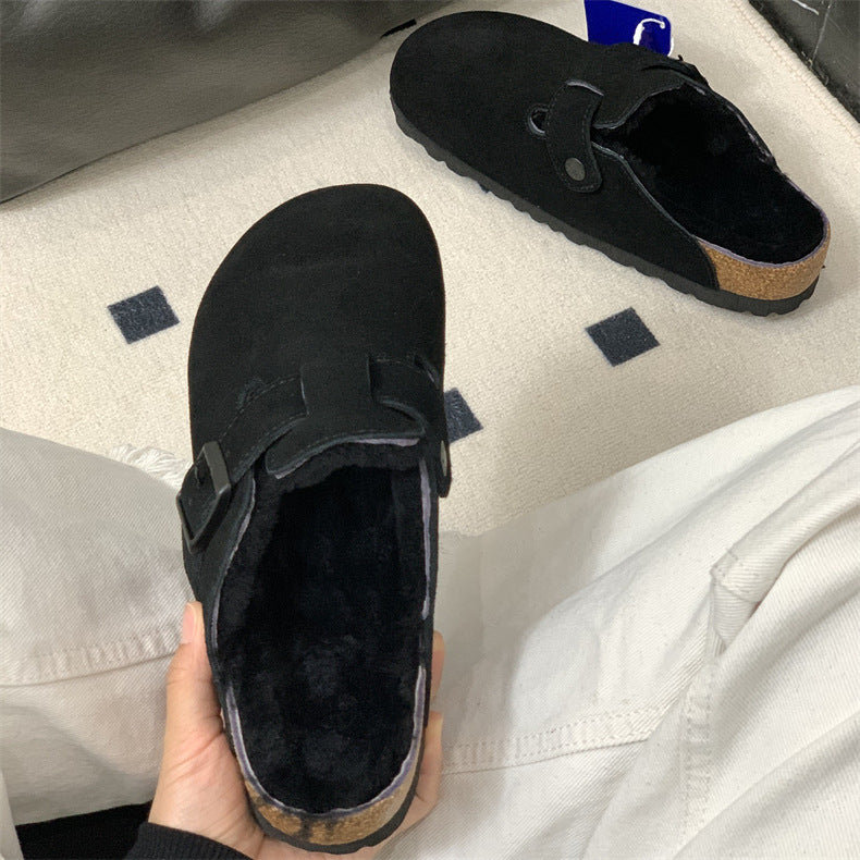 Boston Shearling fuzzy Suede Leather Footbed Clogs
