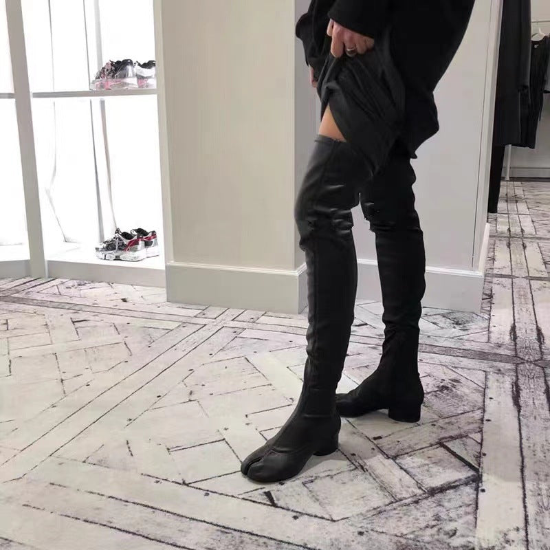 Black Split Toe knee high tabis Long Boots