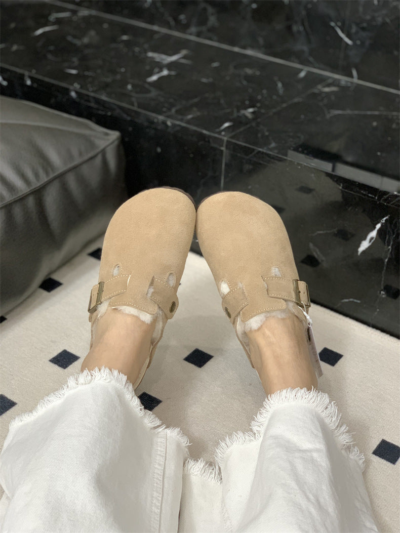 Boston Shearling fuzzy Suede Leather Footbed Clogs