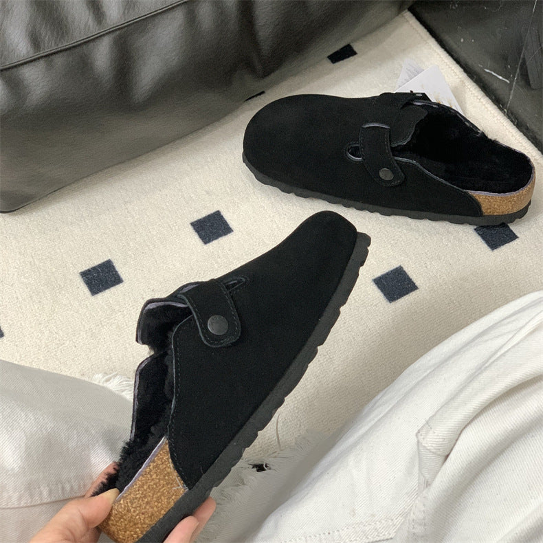 Boston Shearling fuzzy Suede Leather Footbed Clogs
