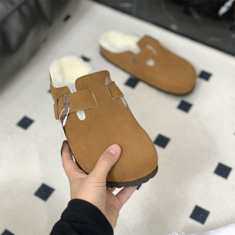 Boston Shearling fuzzy Suede Leather Footbed Clogs