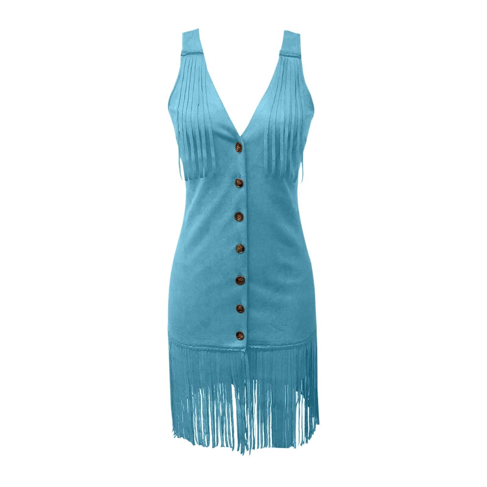 Suede Fringe Sleeveless Mini Western Dress