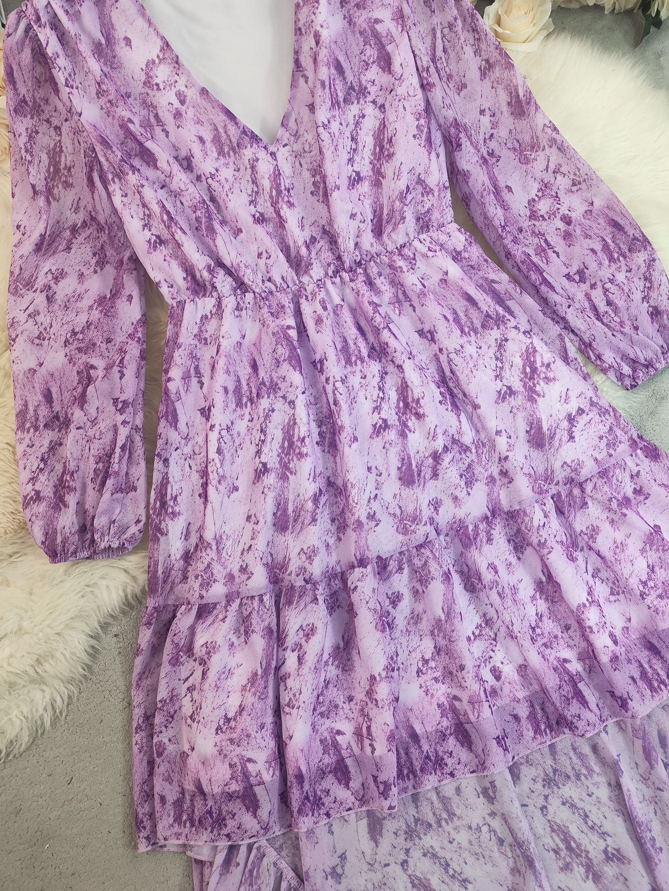 Boho Irregular Hem Printed Long Sleeve western Dress