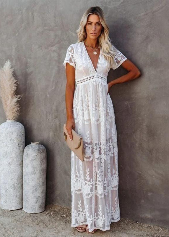 White Bohemian Long Lace Boho Dress