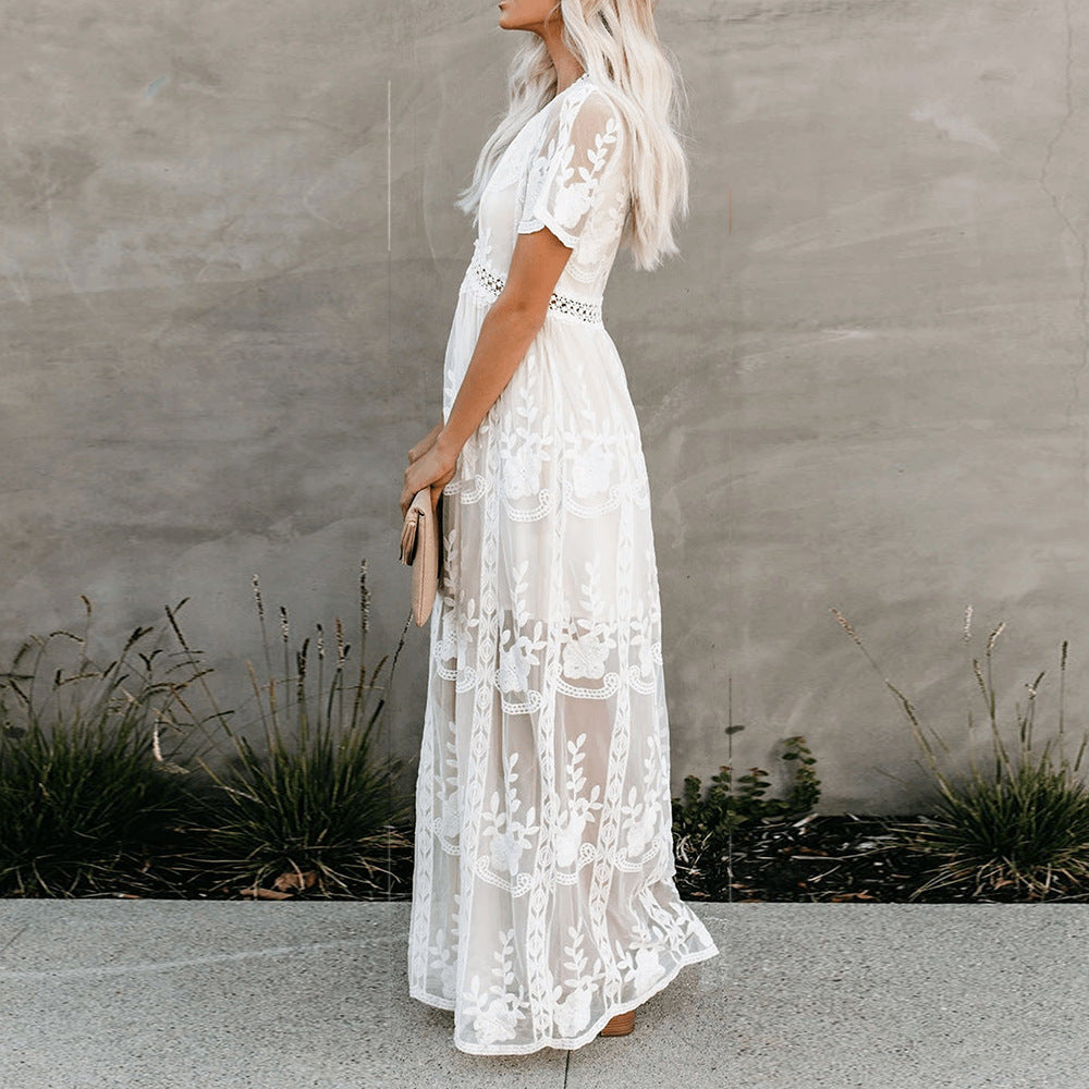White Bohemian Long Lace Boho Dress