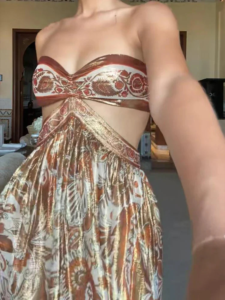 Chic Long Strapless Boho Dress