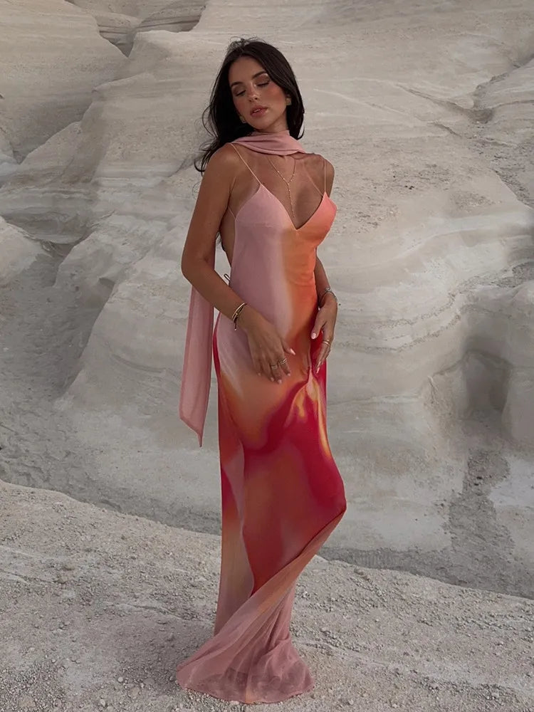 Chic Satin Strap Boho Dress