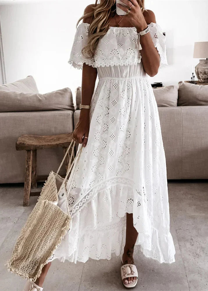 Chic lace dress with off-the-shoulder Bardot Boho Dress