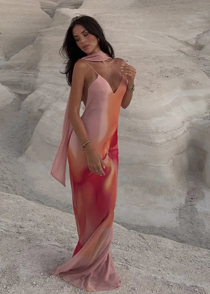 Chic Satin Strap Boho Dress