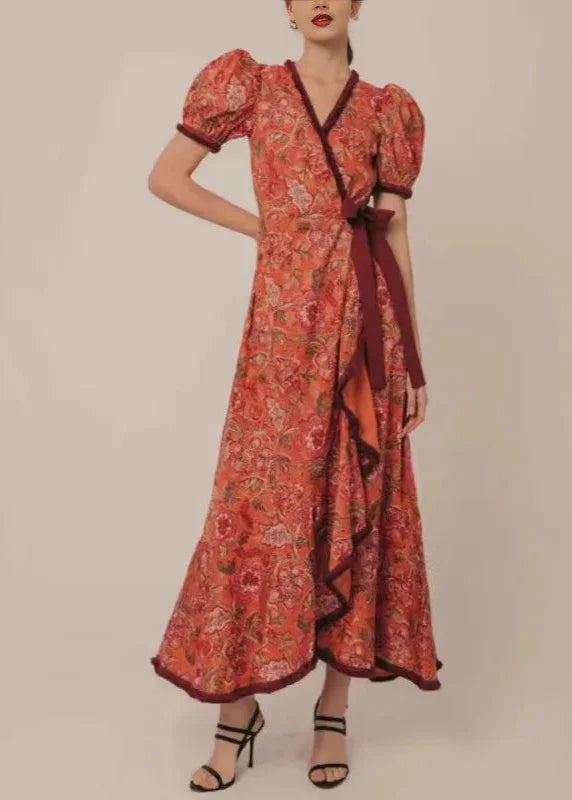 Long Retro Dress with Floral Print Boho Dress