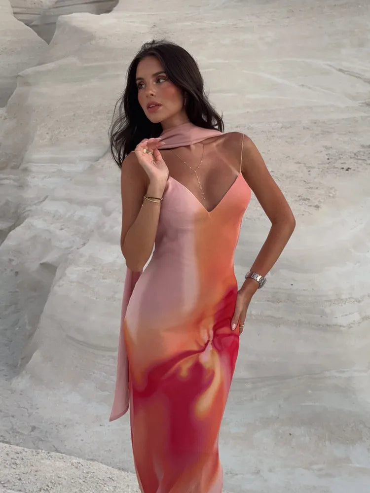 Chic Satin Strap Boho Dress