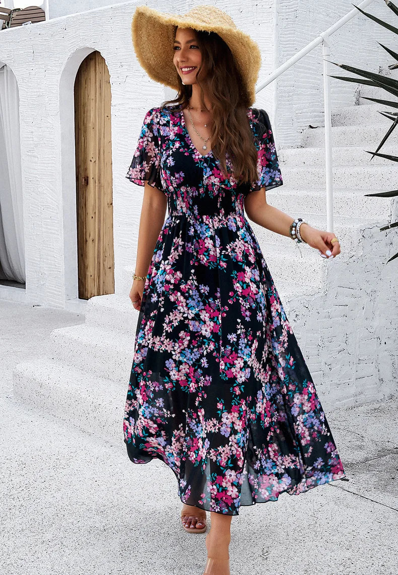 Black chiffon Boho dress