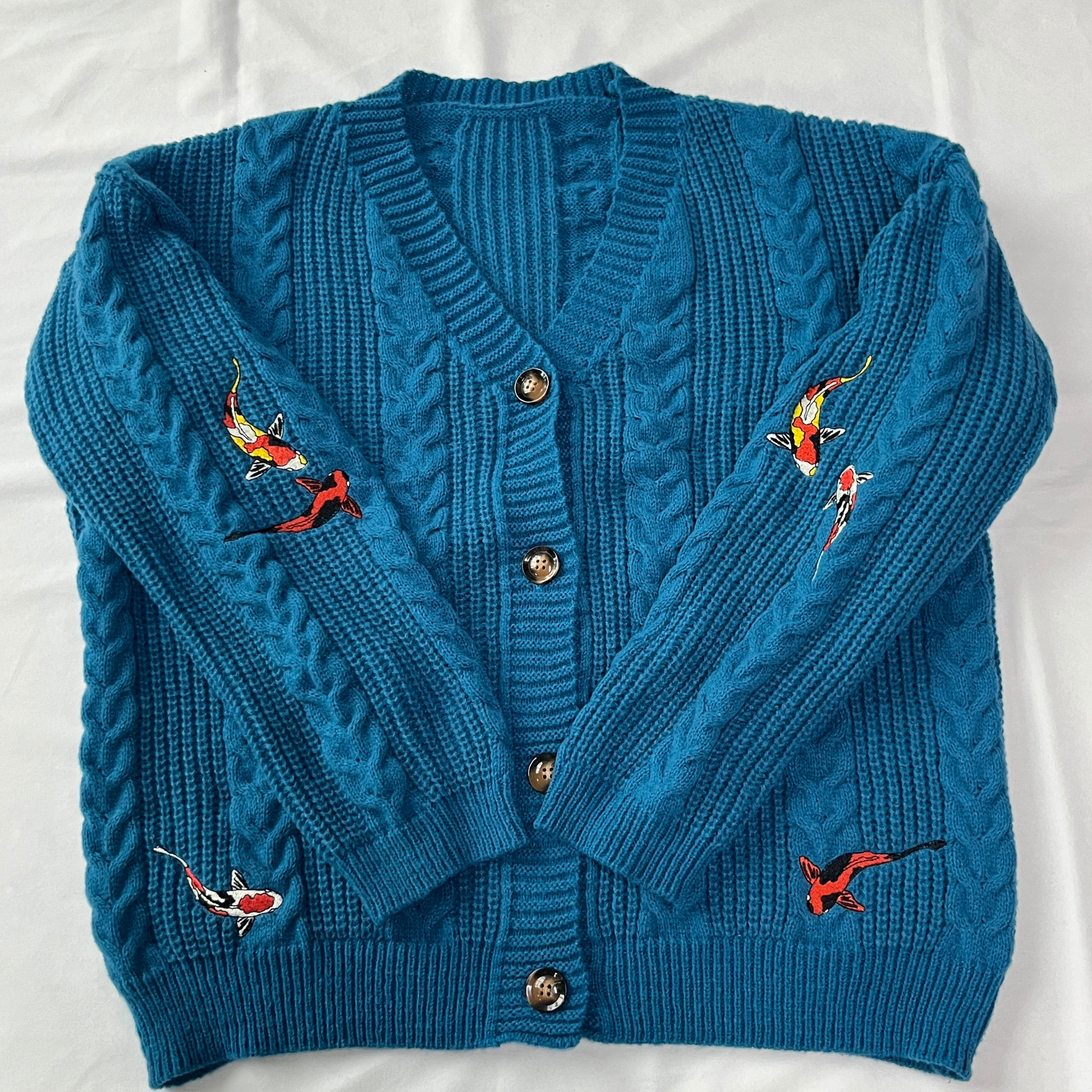 Koi Fish Embroidered Cardigan Sweater
