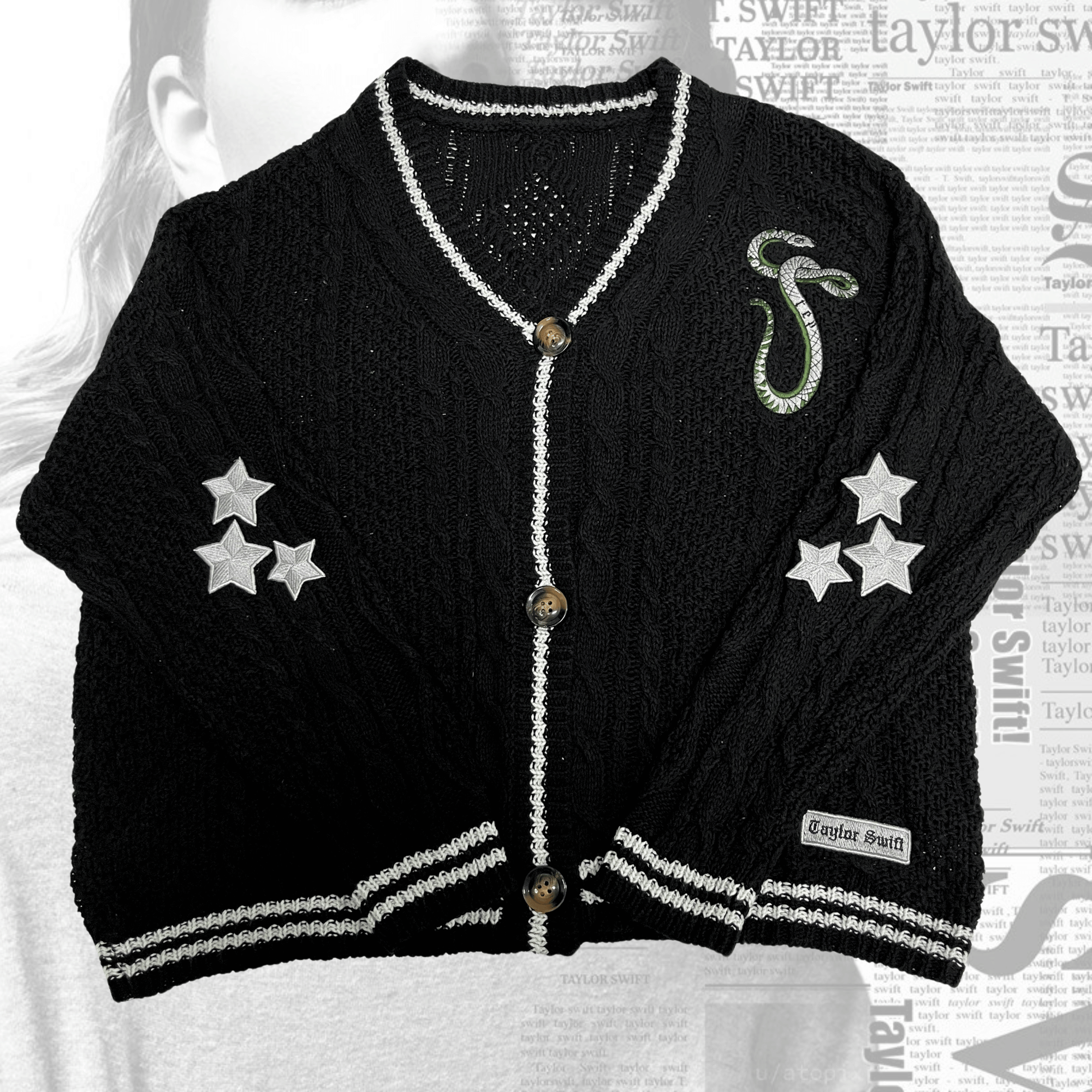 Black Reputation Cardigan Snake Embroidered, Eras Tour Outfit