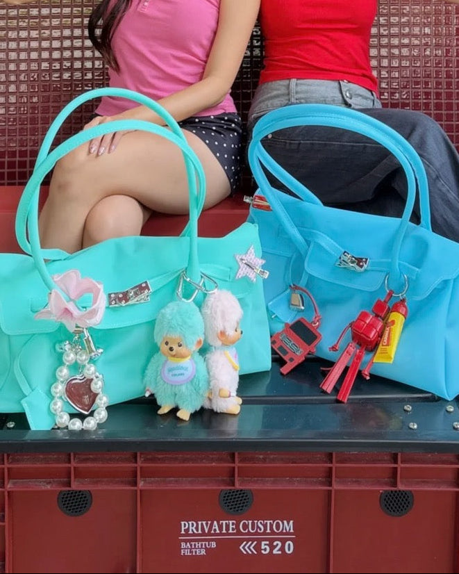 Transparent Solid Color Pvc Jelly Bag Tote Bag-blue