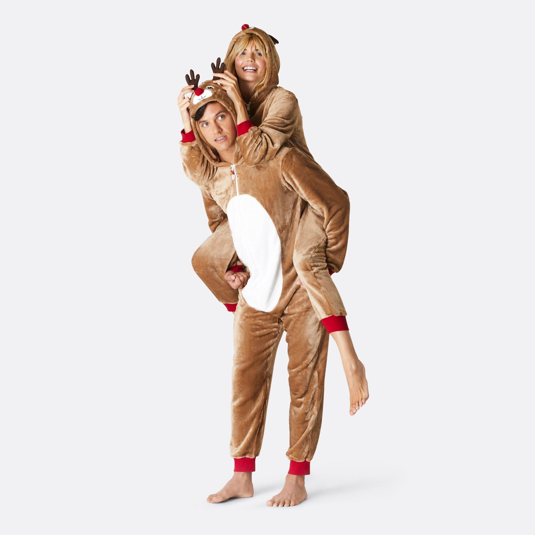 Brown Reindeer Christmas Onesie Pajama Set