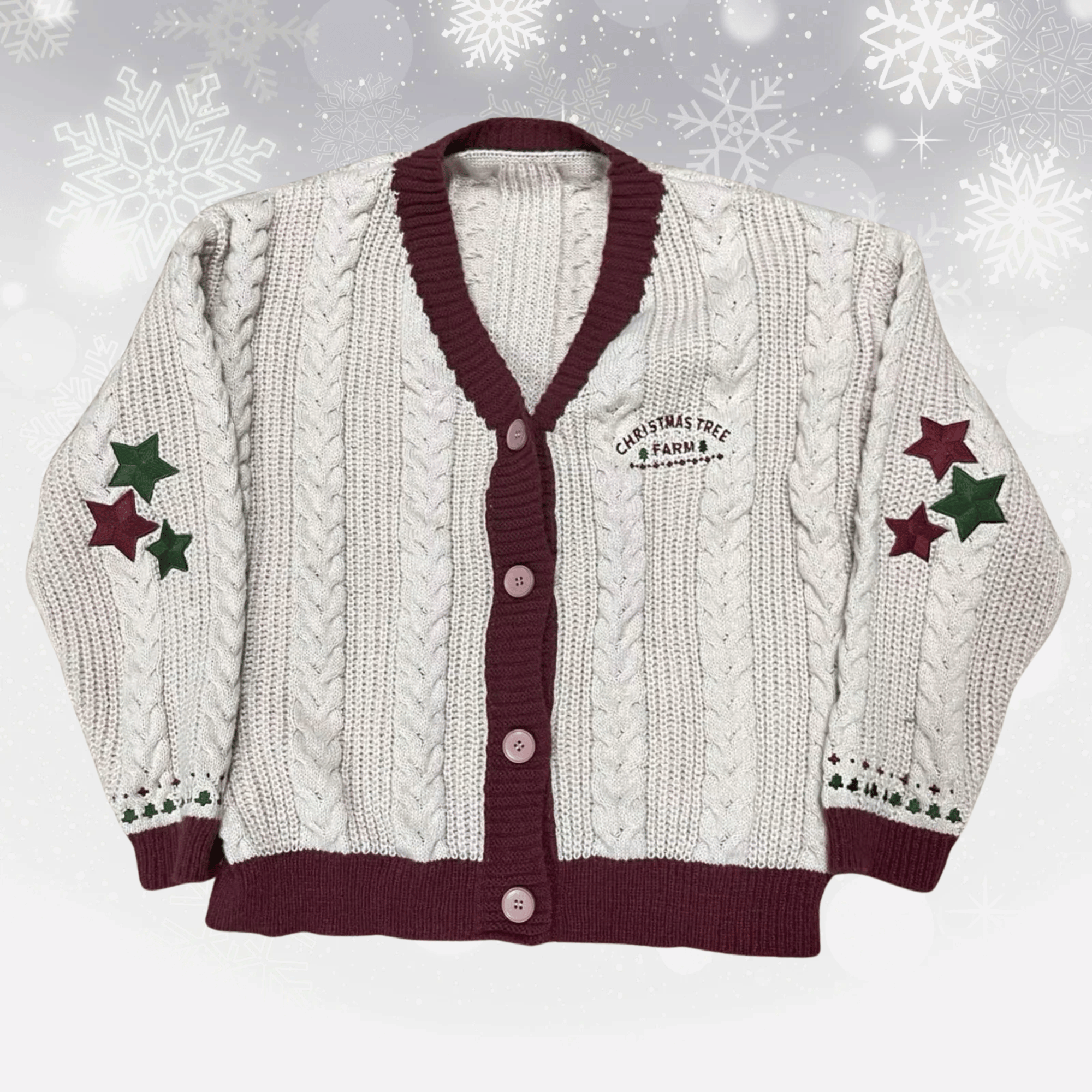 Maroon Christmas Tree Farm Cardigan -  Xmas Special Edition