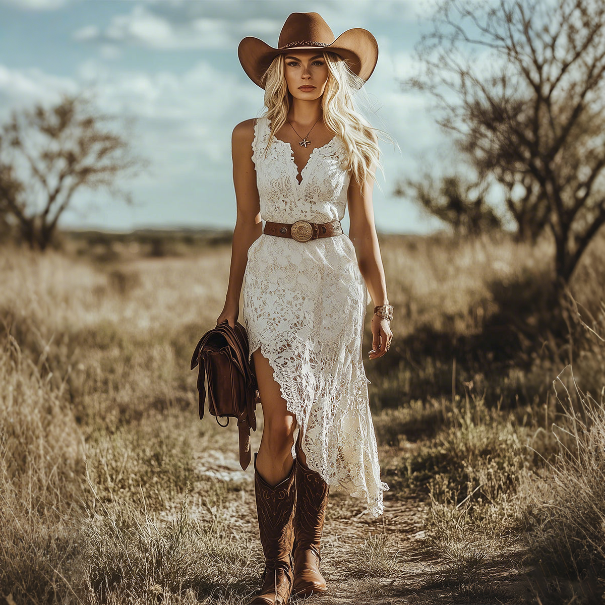 Retro Bohemian White Lace Sleeveless Midi Boho Dress