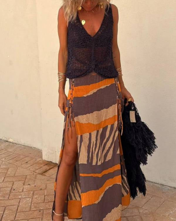 Bendita Colorblock Waist  Maxi Western Skirt