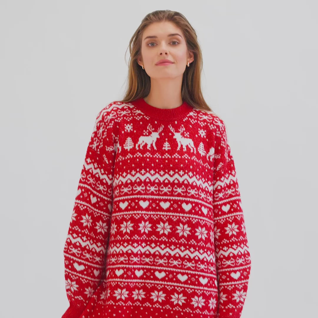 Classic Red Oversized Christmas  Sweater Dress