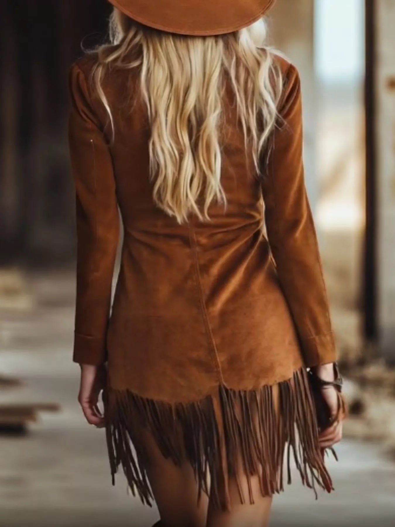 Fringe Long Sleeve Western Style Mini Dress