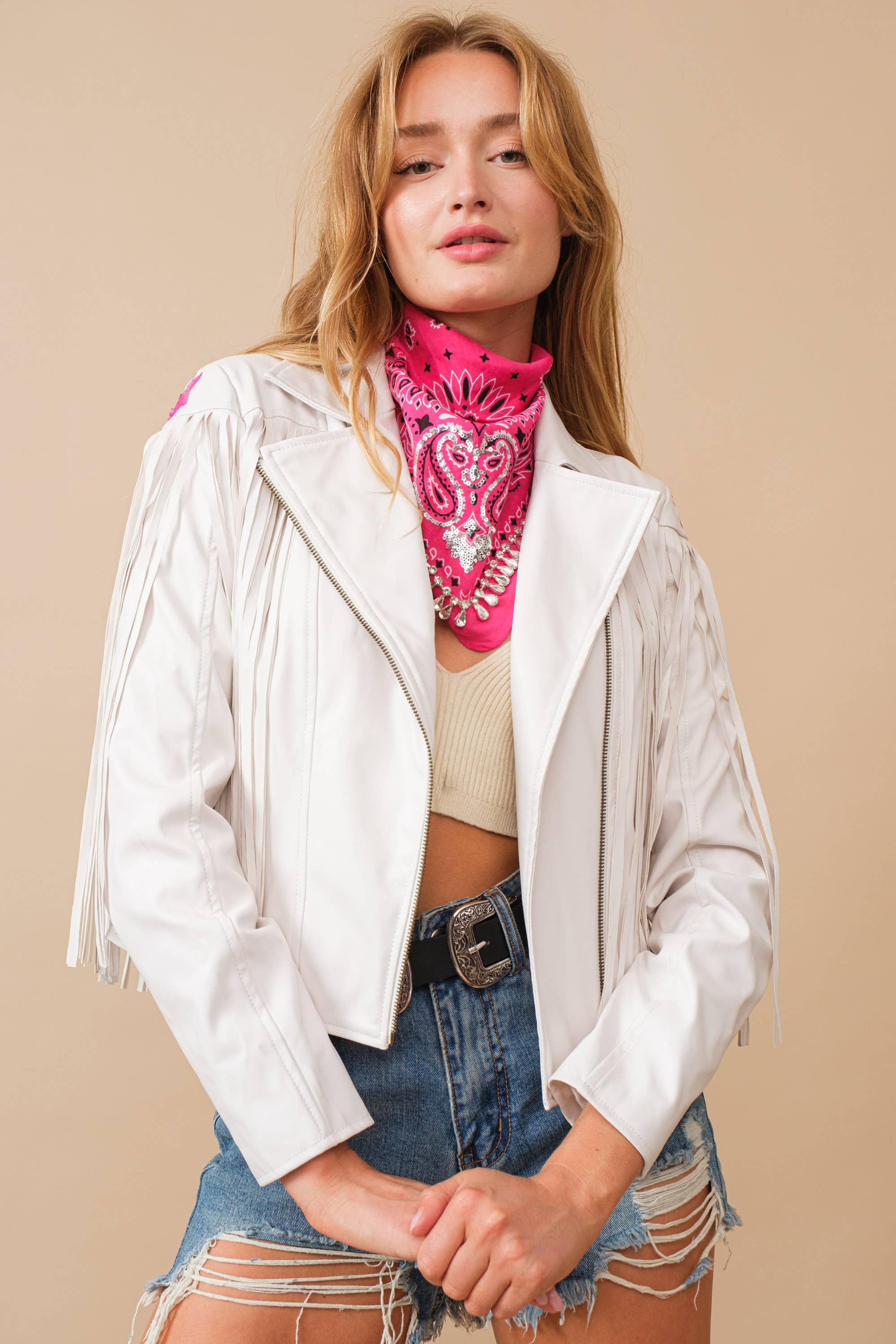 western Rebel Fringe Leather Jacket Nashville Outfit