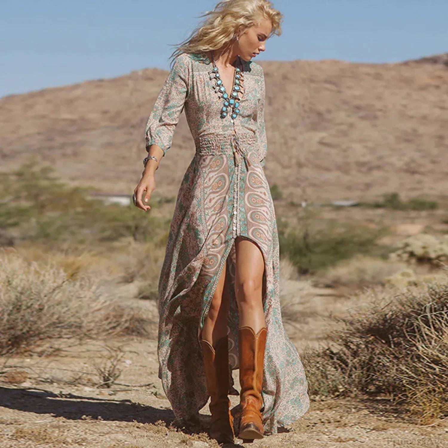 Floral Print Chiffon Boho Dress weatern dress