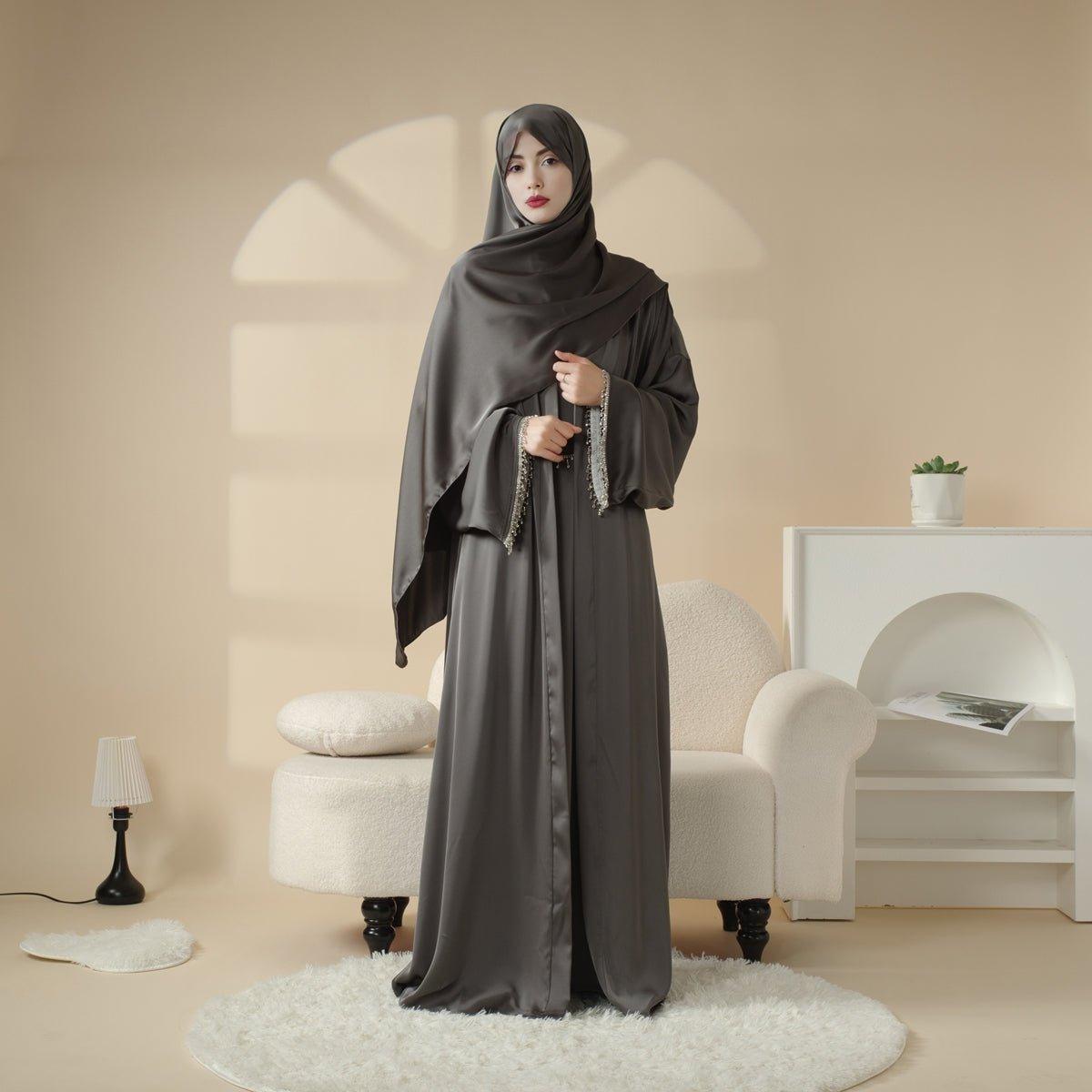 Satin Abaya With Matching Belt Made Of Diamond Tassel kaftan dress
