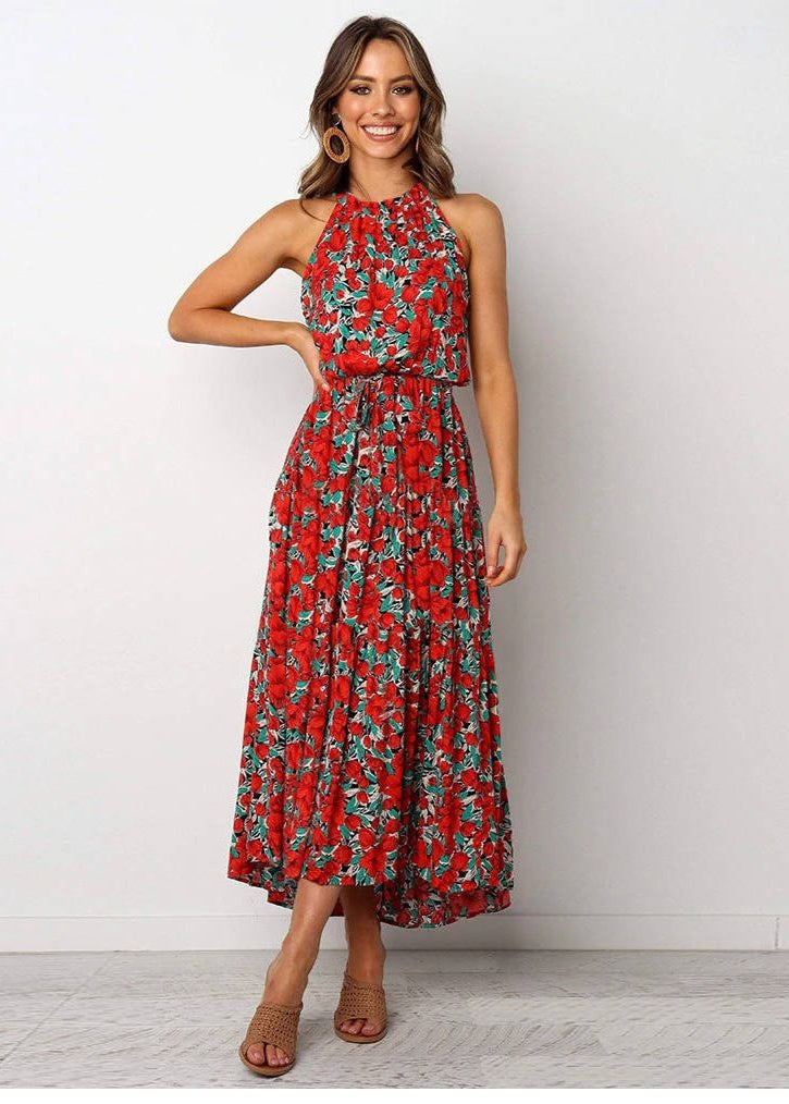 Red Green Long bohemian Boho dress