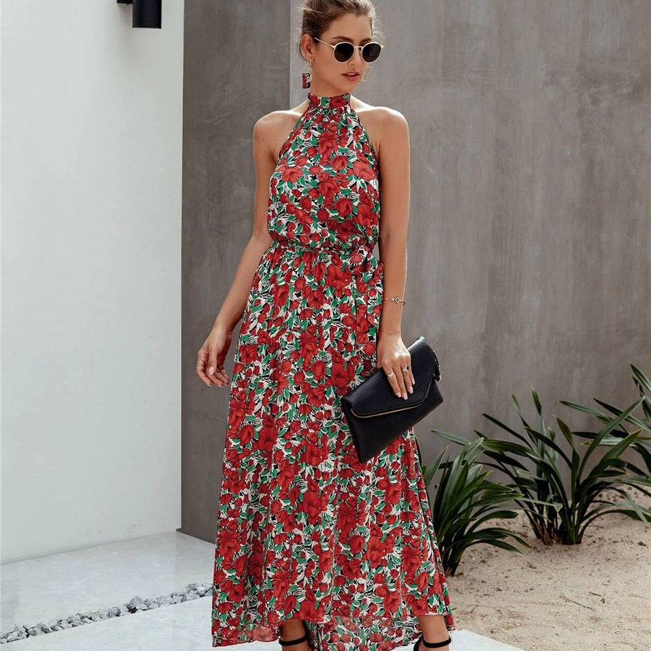 Red Green Long Bohemian Design  Boho Dress