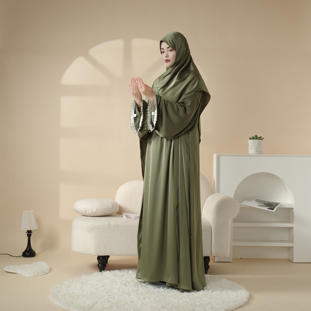 Satin Abaya With Matching Belt Made Of Diamond Tassel kaftan dress
