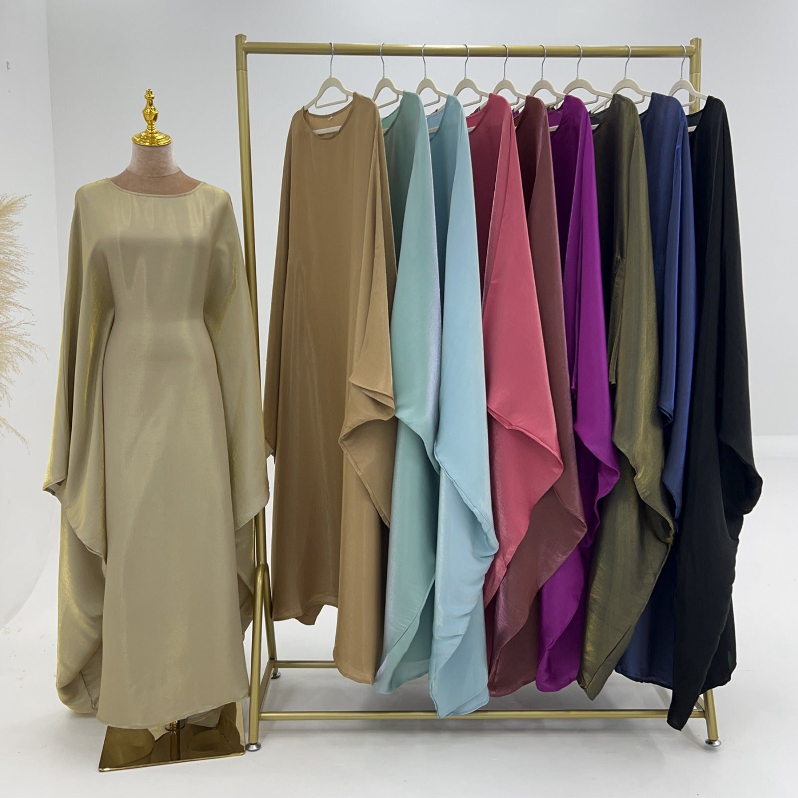 Baraa Batwing Satin Sleeve Abaya Maxi Dress kaftan dress