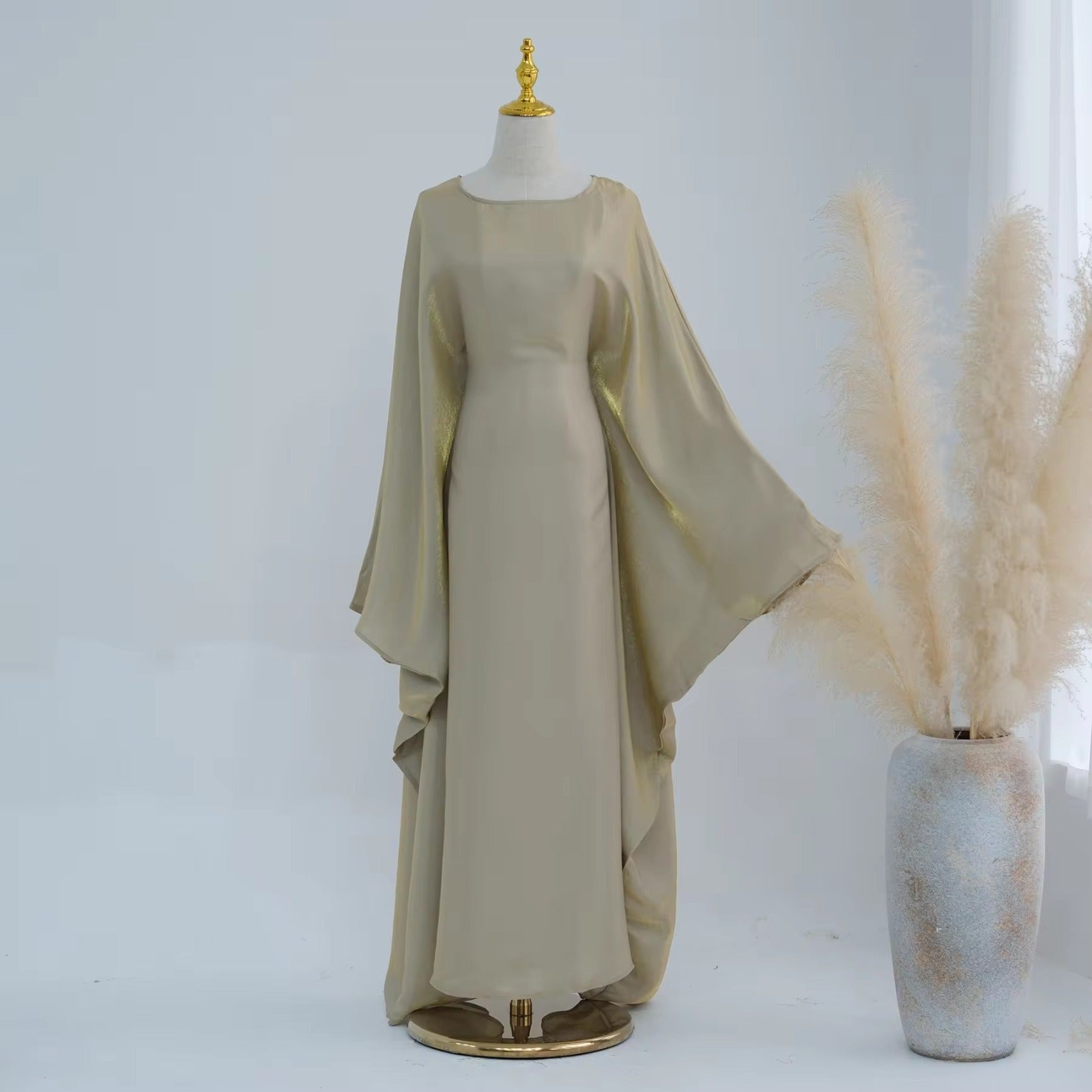 Baraa Batwing Satin Sleeve Abaya Maxi Dress kaftan dress