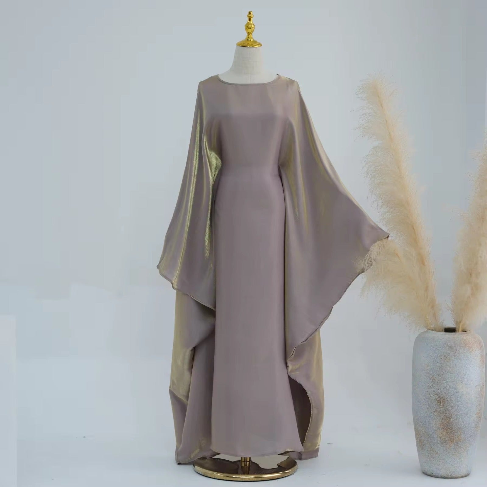Baraa Batwing Satin Sleeve Abaya Maxi Dress kaftan dress