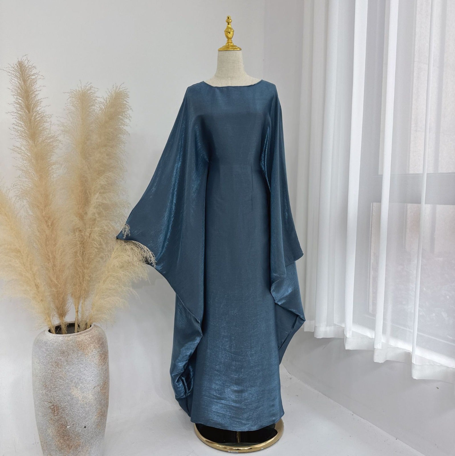 Baraa Batwing Satin Sleeve Abaya Maxi Dress kaftan dress