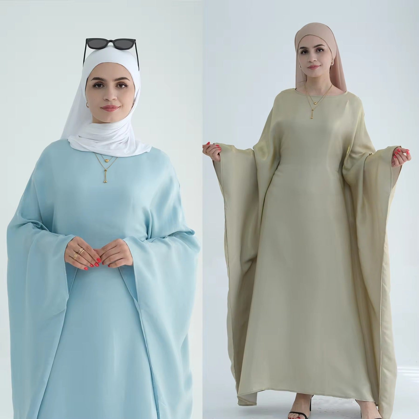 Baraa Batwing Satin Sleeve Abaya Maxi Dress kaftan dress