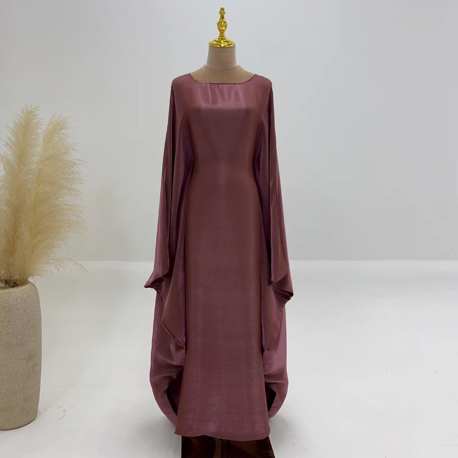 Baraa Batwing Satin Sleeve Abaya Maxi Dress kaftan dress