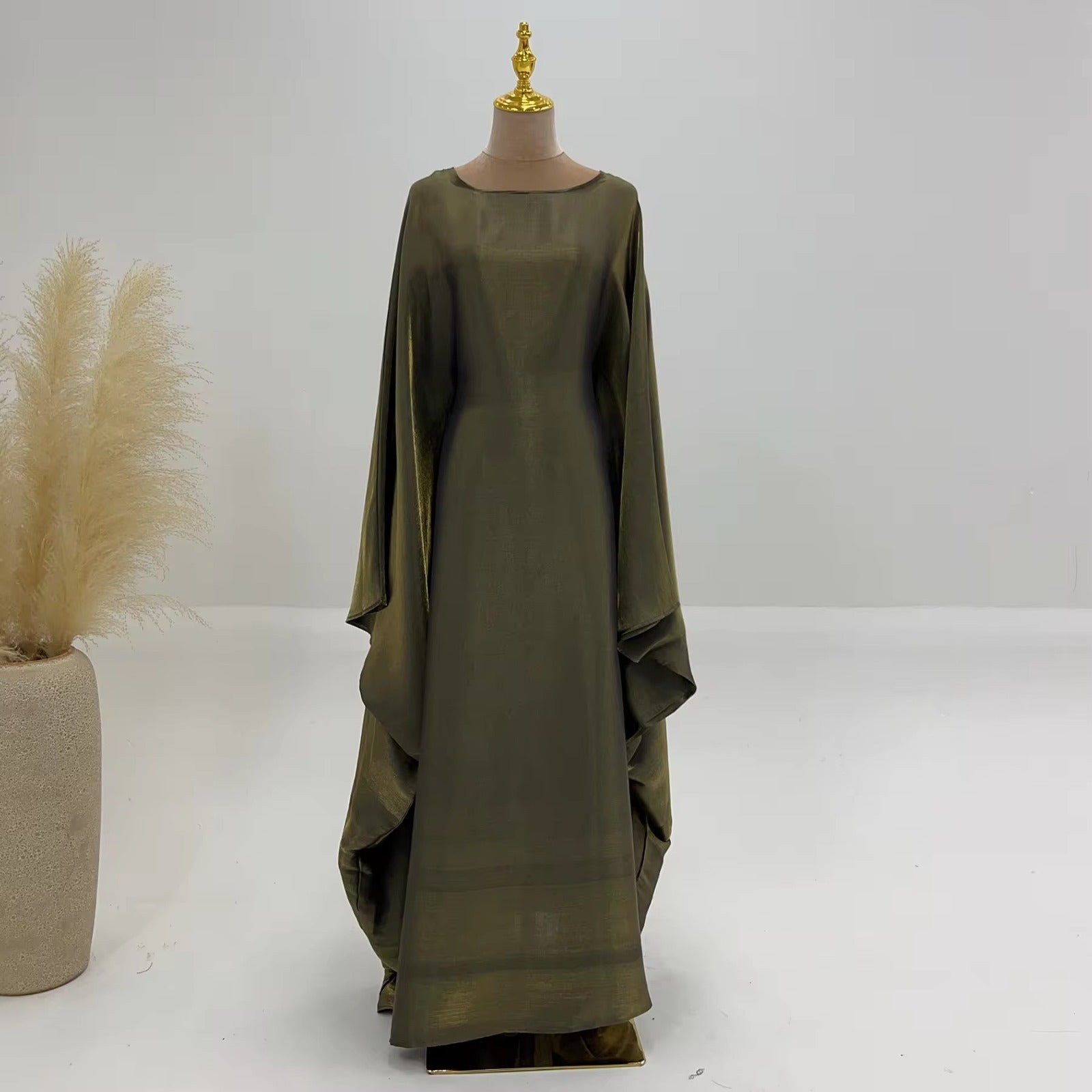 Baraa Batwing Satin Sleeve Abaya Maxi Dress kaftan dress