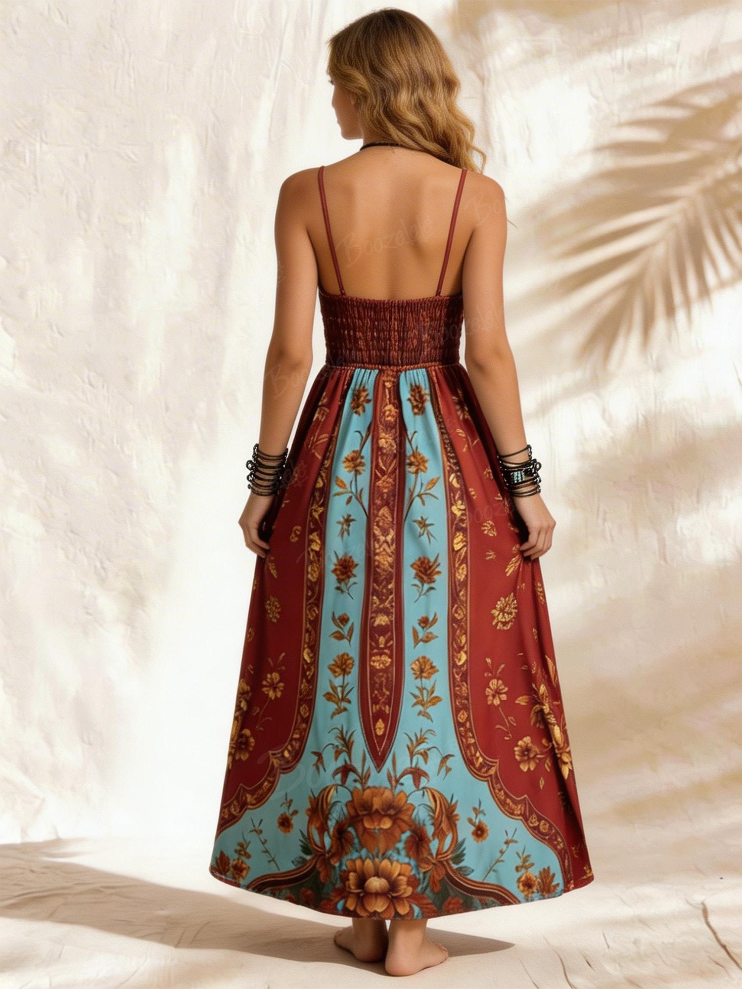 Bohemian Style Retro Floral Print Slit Dress Country Concert Outfit Nashville Outfit