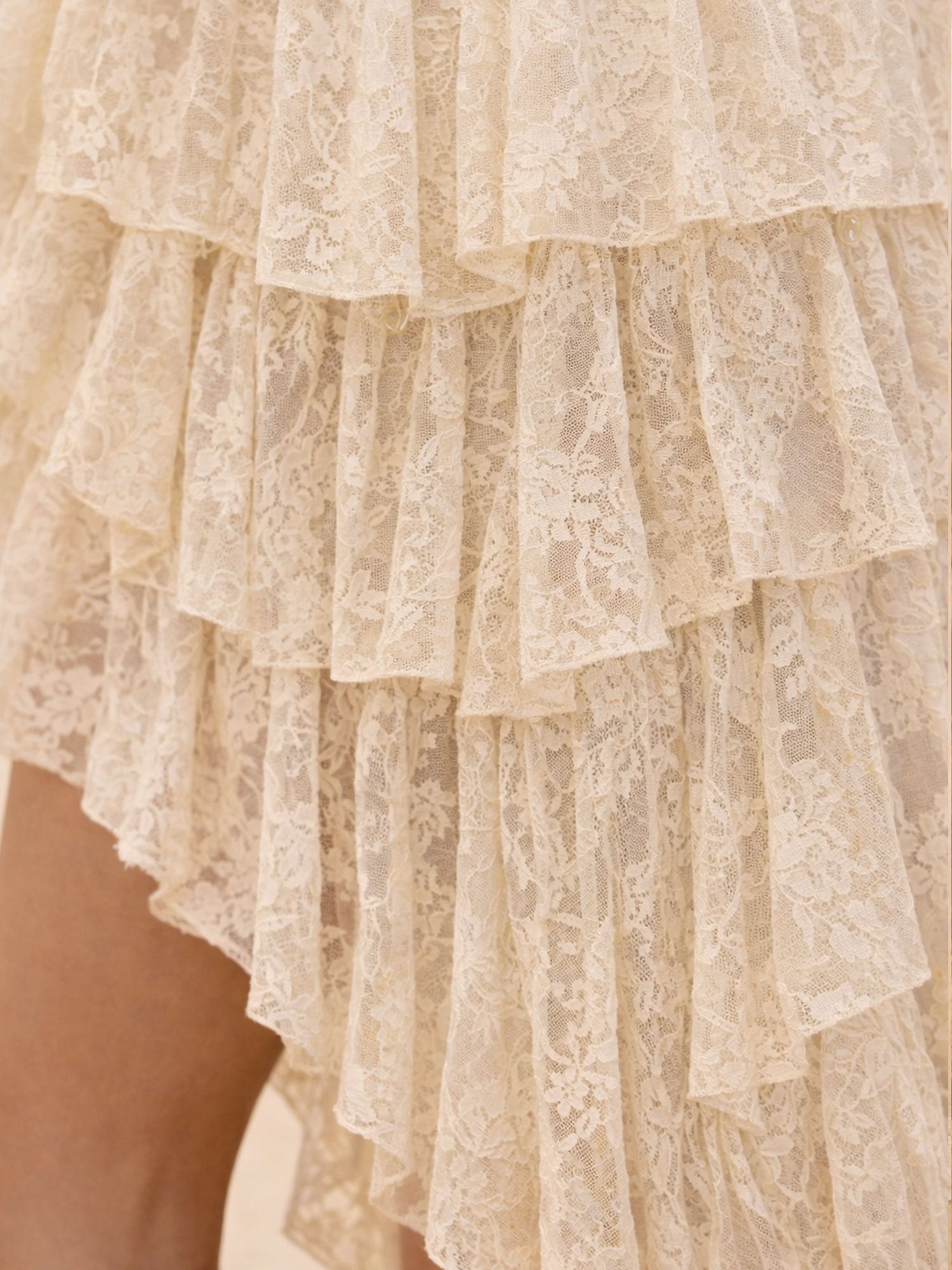 Ivory Lace Ruffle Asymmetrical Maxi western Skirt