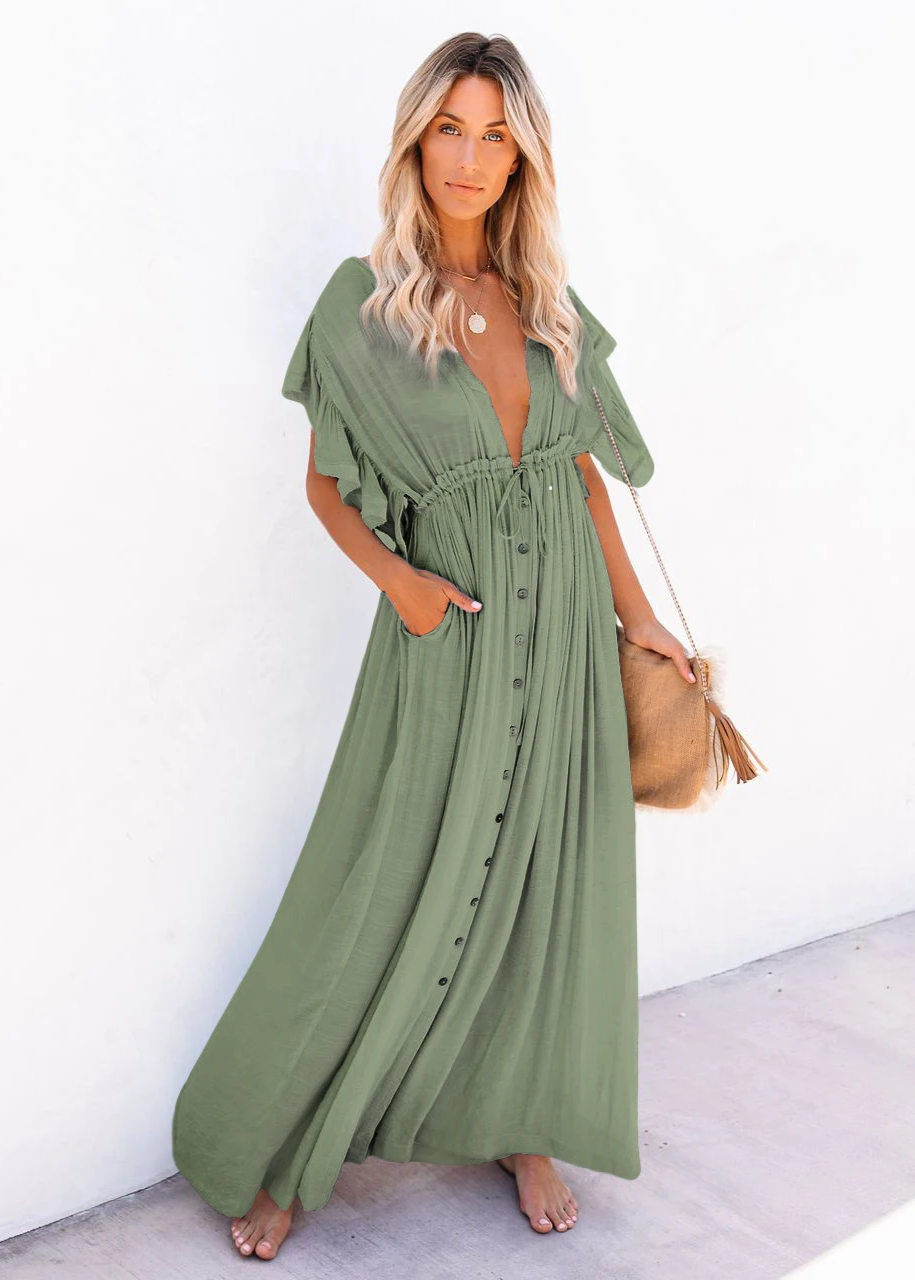 Green Long Loose Bohemian Boho Dress